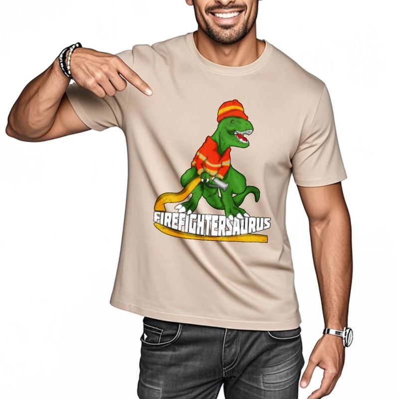 Everyday Tee Workout For Unisex Round Neck Tshirt Big Size Teeshirt Firefighter Dinosaur Wearing Hat And Jacket Hiphop Male Tops