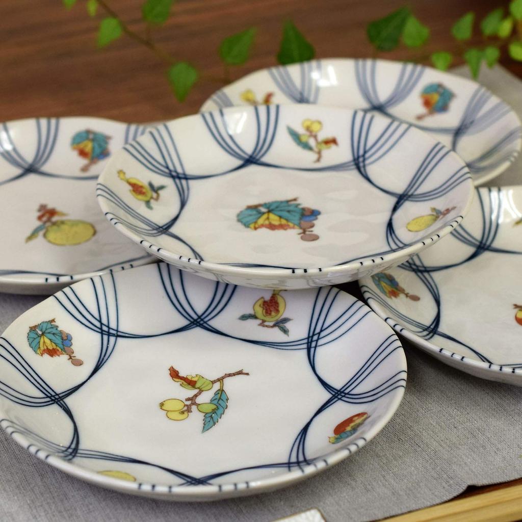 Тарелка стильная Кутани небольшой набор фруктов японская сервировка сделано в Японии набор, столовые приборы, посуда, тарелки, 5, узор, керамика, столовые приборы, тарелка,