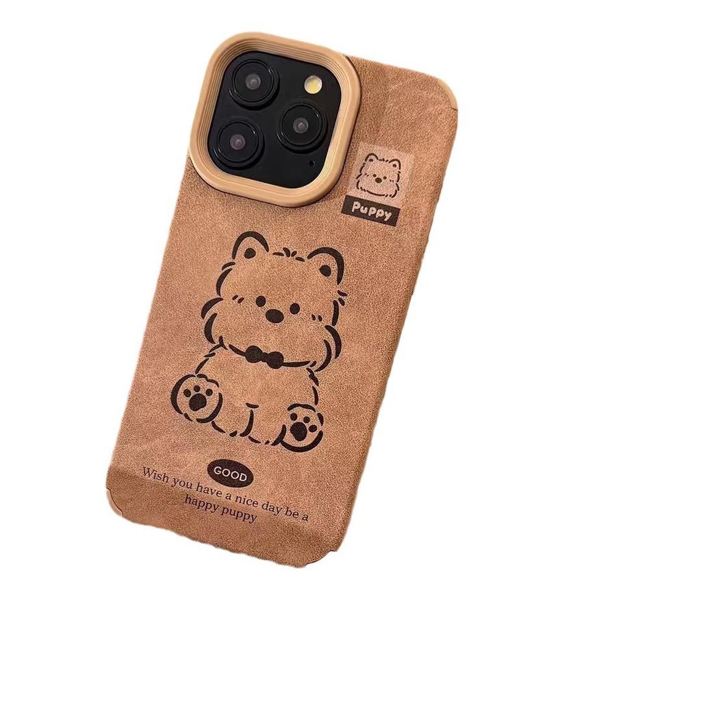 Leather Brown Puppy for Apple 17 Mobile Phone Case Ip14 Female 13 Skin 16promax/15PLUS