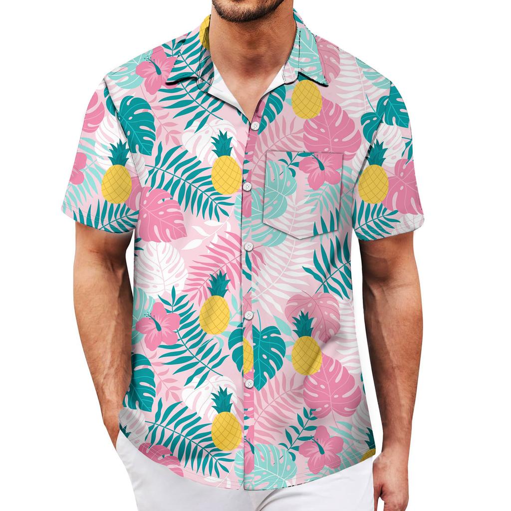 Мужские винтажные рубашки для боулинга на пуговицах с коротким рукавом, летняя пляжная рубашка