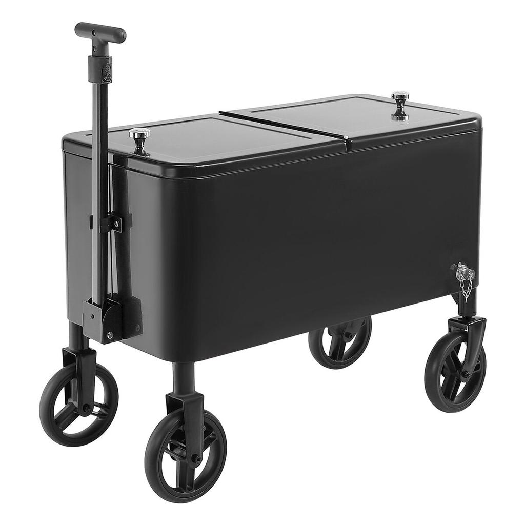 75.71 L Rolling Ice Chest Cart, with 2-Stage Telescopic Pull Handle and 2 Swivel Casters, Portable Table Beach Patio Party Bar Cold Drink Beverage,