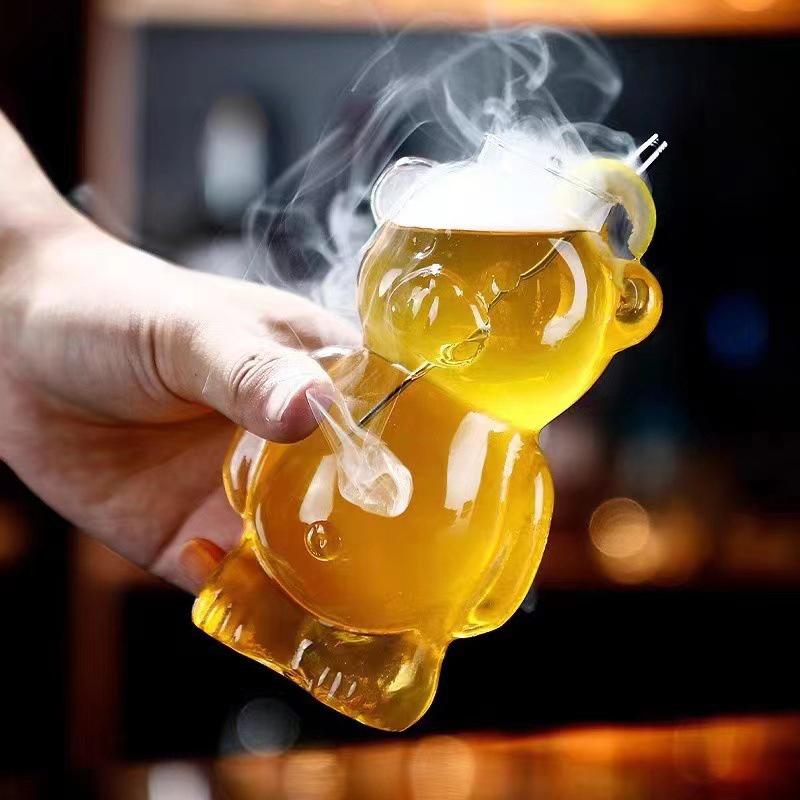 Стеклянная кружка в форме медведя, креативные коктейльные бокалы, прозрачные стаканы для сока, персонализированные стеклянные стаканы для воды, аксессуары для бара и вечеринки