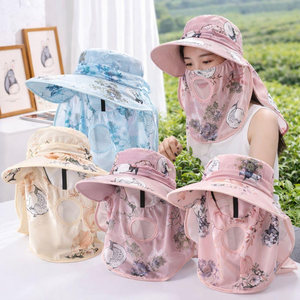 Wide Brim Tea Picking Work Hat UV Protection Fisherman's Hat Face Mask Sun Hat Summer Outdoor