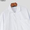 INCERUN Men Spring Lapel Neck 3/4 Sleeve Striped Shirts Casual Oversized Tops