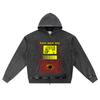 DTG Print Knitted Denim Zip-Up Hoodie Yellow Face Brother Print Zipper Hoodies  