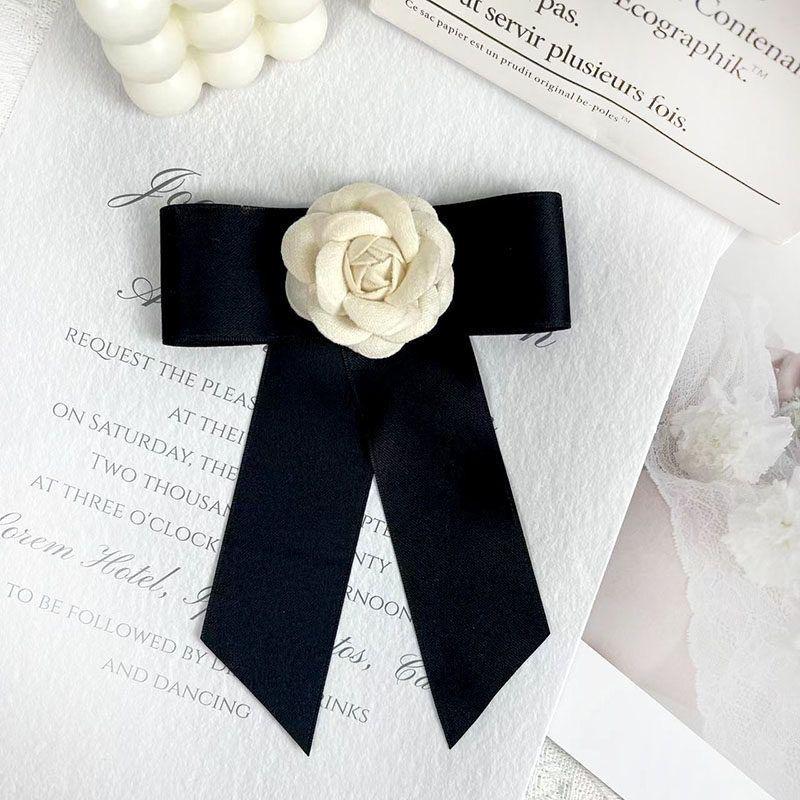 Camellia Flower Brooches Balck Bow Lapel Pins For Women Corsage Shirt Scarf Buckle Badge Accessories