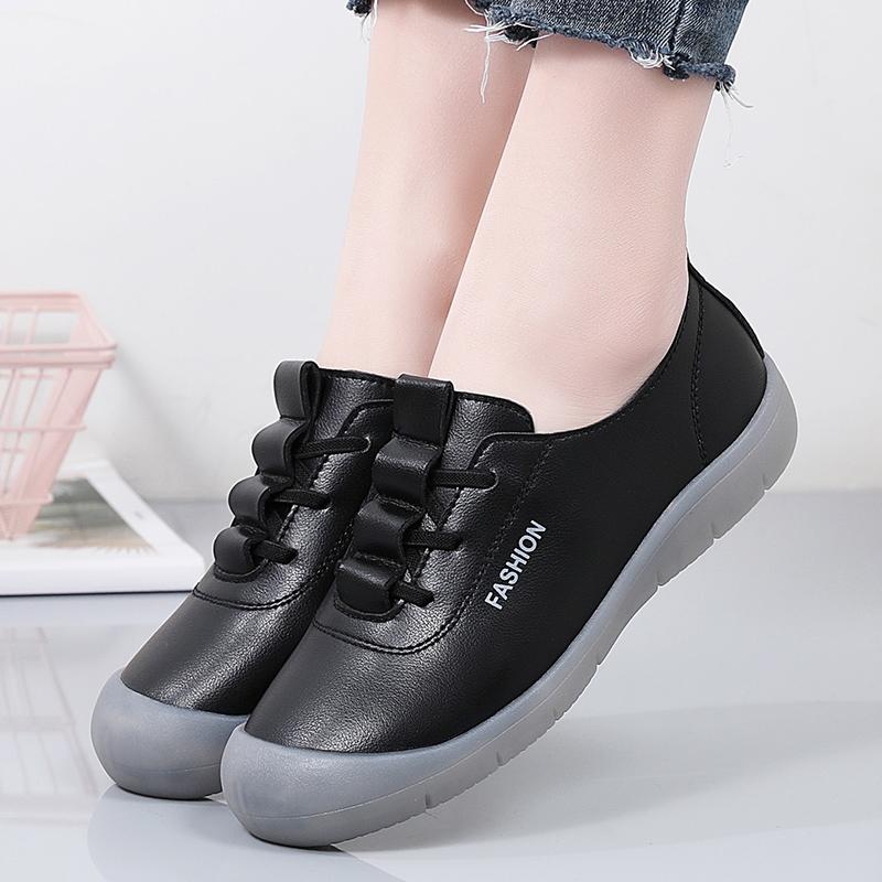 Женские туфли на плоской подошве, мягкие, повседневные, элегантные, студенческие, черные, кожаные мокасины, большой размер