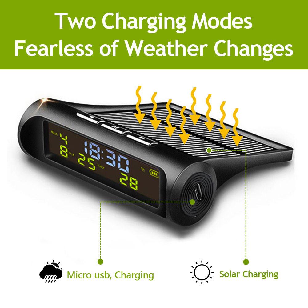 Solar Car Digital Clock With LCD Time Date In-Car Temperature Display for Outdoor Personal Car Part Decoration