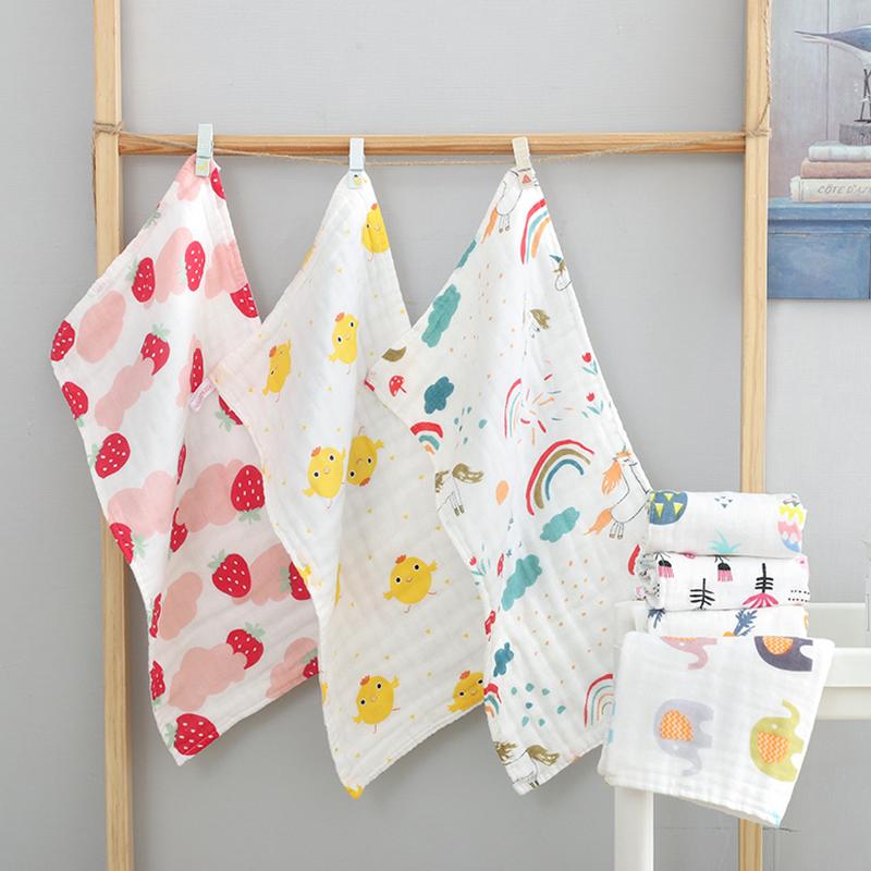 5Pcs Cartoon Print Highly Absorbent Square Towels Soft Baby Towel Multi-size Six Layers Gauze Cotton Kids Handkerchief