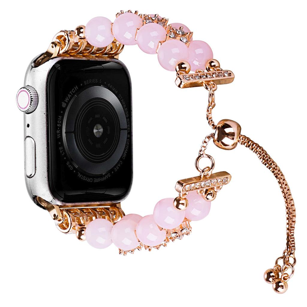 Apple Watch S8 Strap: Pearl Agate with Diamond Detail and Retractable Chain
