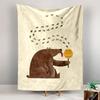 Bear Eating Honey Cartoon Tapestry Wall Hanging, Cute Bees Illustration Art, Funny Wall Decor for Bedroom Living Room Kids Room