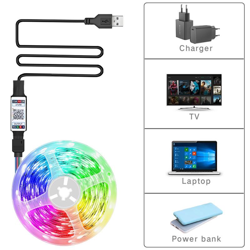 RGB Светодиодная лента с управлением по Bluetooth через приложение, 5V USB, светодиодная лента, гибкая лента, диодная лента для подсветки телевизора, украшения комнаты KTY