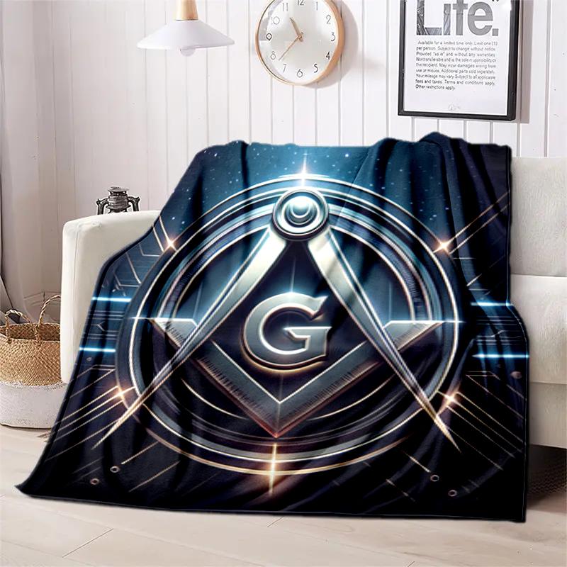 1PC Freemasonry theme printed blanket, all season lightweight home office outdoor nap multifunctional blanket A7