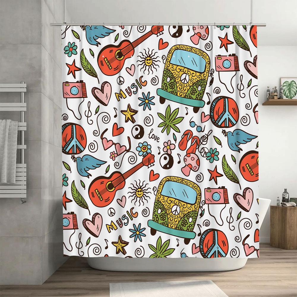 Яркая Цветочная Автобусная Душевая Занавеска 69X72 дюйма (180X25См) Декор для ванной комнаты для домашнего декора Многоцветный Художественный узор Душ