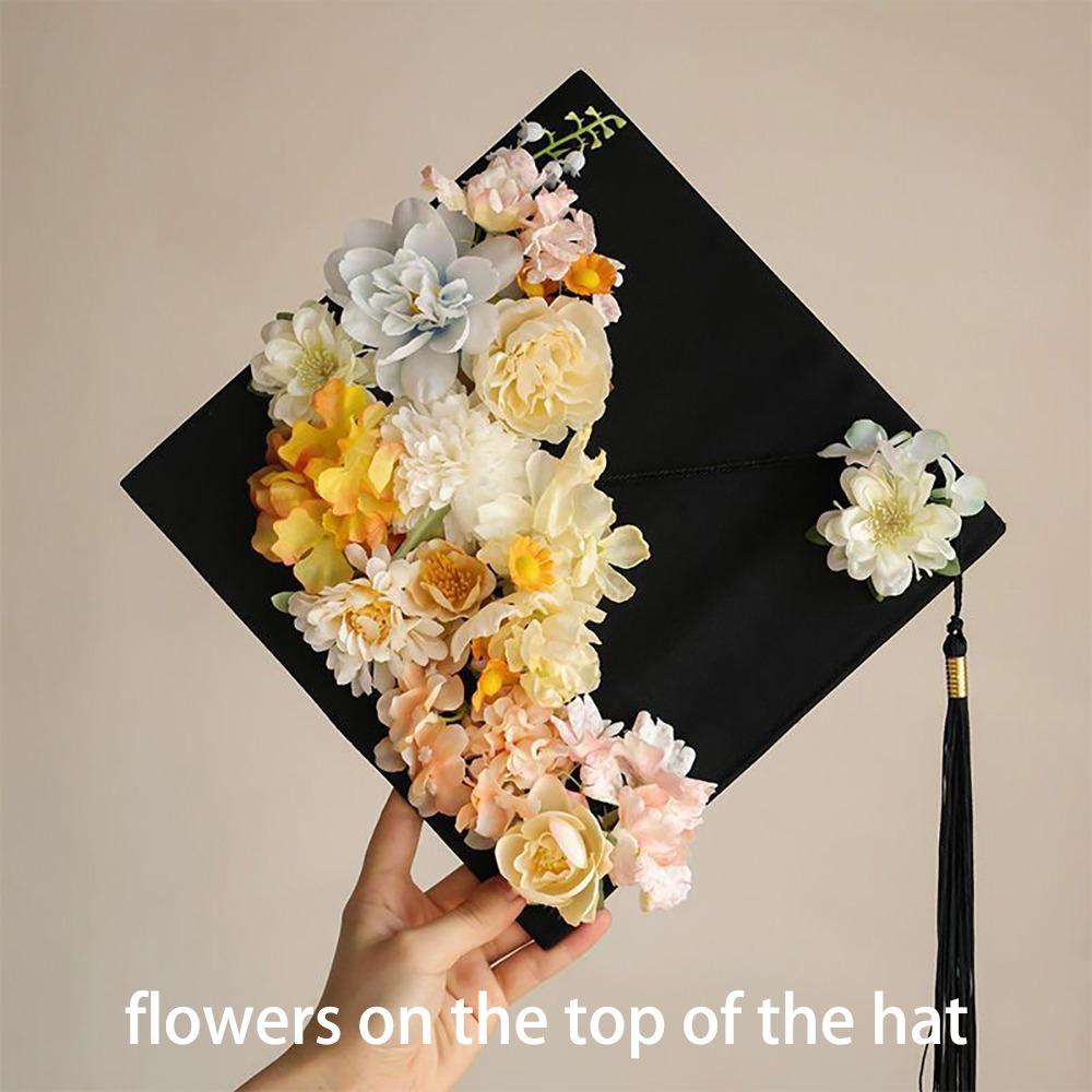 Master Academic Hat with Tassels Doctor Trencher Cap Flowers Graduation Cap Graduation Season