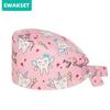 New Women Men Surgicals Hat with Buttons Adjustable Bouffant Teeth Print Working Nursing Cap Dental Clinic Scrubs Hats Long Hair