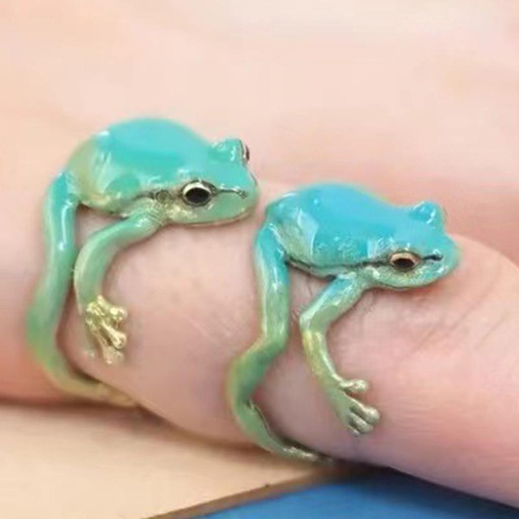 Pack of 2 Tree Frogs Shaped Ring Adjustable Size Ring Eye Catching Finger Rings Ornament Fashionable Gift for Couple