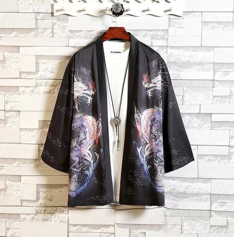 Men's Summer Seven-Part Sleeve Cardigan Japanese Yukata Traditional Japanese Clothing Tops