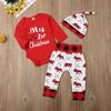 Christmas Baby Newborn First Xmas Romper +Pants+Hat Clothes