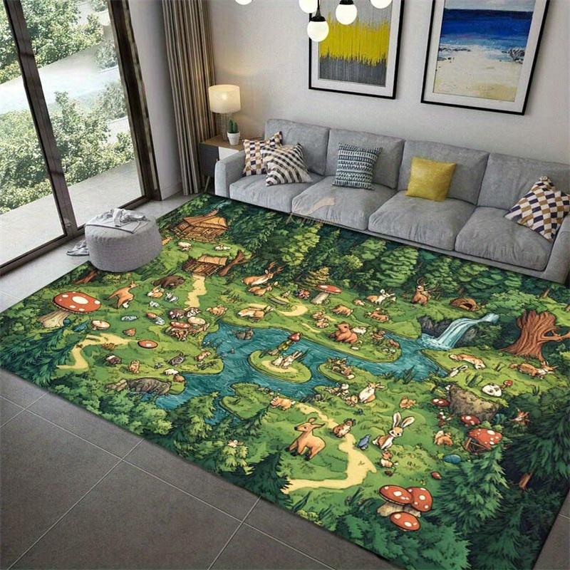 Forest Animal Adventure Print Non-slip Area Rug Kids Educational Play Mat for Living Room Bedroom Nursery Decor