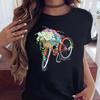 Woman Funny Bicycle Floral Print T Shirt Harajuku Women Tshirts Casual O-Neck Short Sleeves Tops Tees Shirt,Drop Shipping
