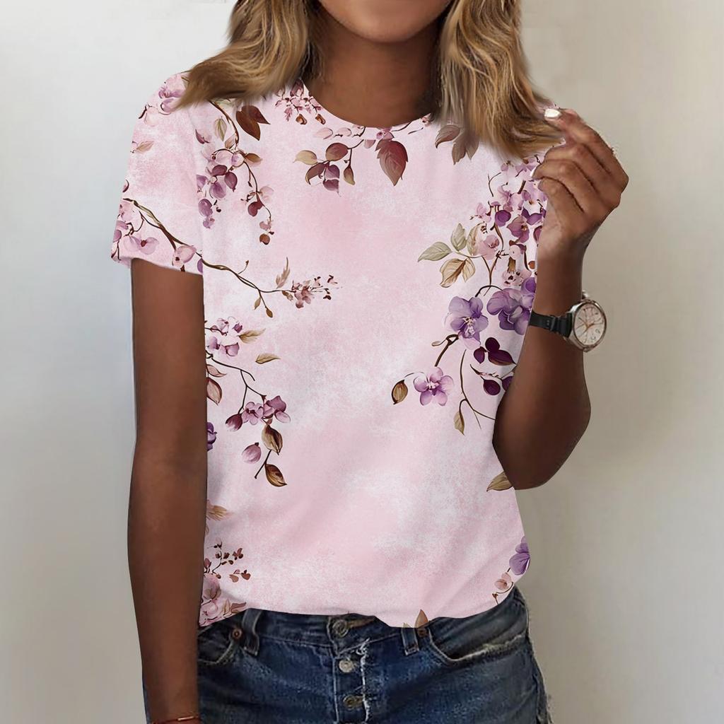 Женская мода повседневная футболка с круглым вырезом и короткими рукавами, топ, футболка, топ