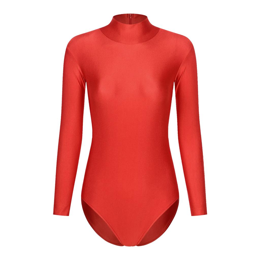 Женское боди с длинным рукавом и воротником-стойкой, однотонное эластичное трико на молнии сзади, гимнастический танцевальный комбинезон