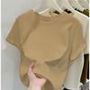 Selection quality pure cotton basic front shoulder round neck short-sleeved T-shirt women's summer design sense white slim and thin