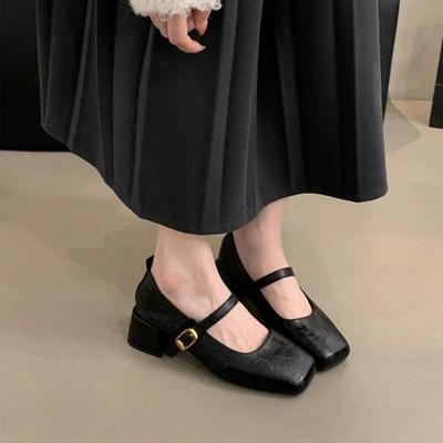 Ретро квадратный носок, открытый рот, толстый каблук, одинарные туфли женские, весна-осень, новые, французский вечерний бриз, фея, мягкая кожа, Мэри Джейн, маленькая кожаная ш