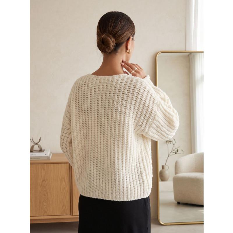 Women S Knitted Cardigan Round Neck Long Sleeve Buttoned Casual Sweater
