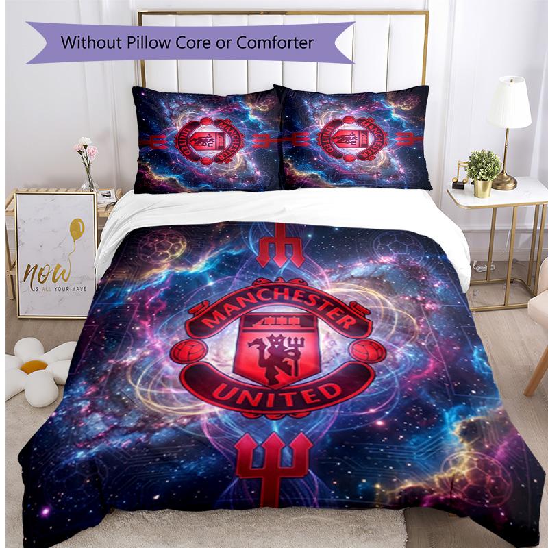 Manchester United Pattern Printed 3PCS Bedding Set Soft Skin-Friendly Washable Duvet Cover & Pillowcases Set All Season Bedroom
