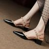 Women's Fashion Low Heel Shoes Autumn New Pointed Head Shallow Mouth Color Matching Rivets with A Line with Thick Heel Shoes