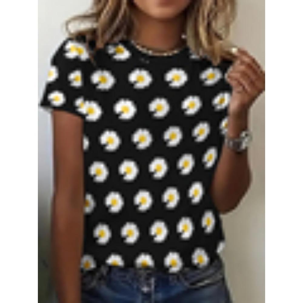 Богемный стиль Красочные цветы Женские футболки Новые летние пляжные повседневные топы для вечеринок Футболки для девочек Милая футболка с коротким рукавом для леди