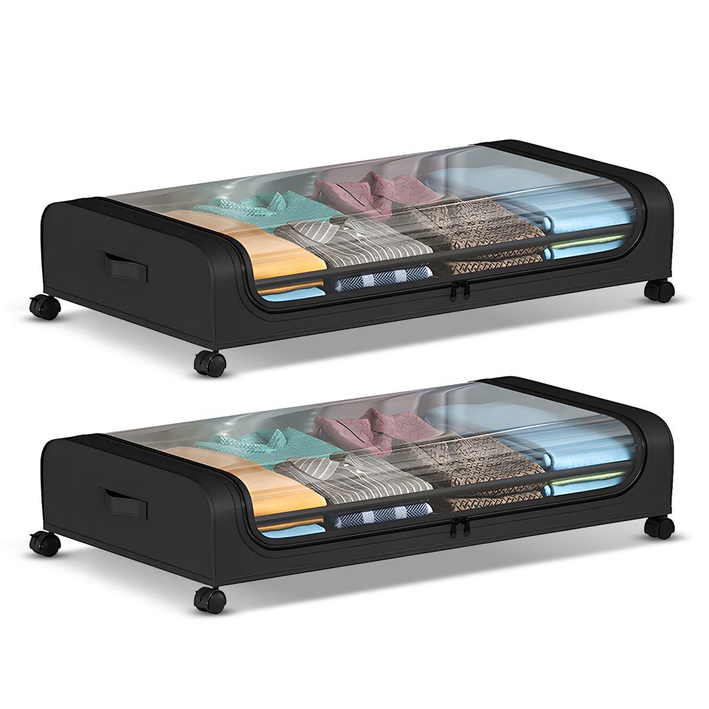 2 шт. Контейнер для хранения под кроватью с крышками и колесами, многофункциональный для хранения одежды в общежитии