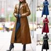Autumn and Winter Coat European and American Women's Buttoned Leather Coats Extra Long Slim Fit Plus Size Leather Windbreaker Women