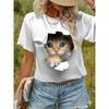 Funny 3D Cartoon Cat Print Women's T-Shirts Casual O-neck Short Sleeve Top Fashion Kawaii Animal Pattern Blouse Summer Loose Tee