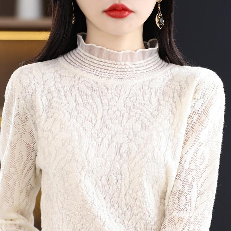 Весенне-осенний женский кружевной топ крючком, французская элегантная трикотажная нижняя рубашка с внутренней темперацией