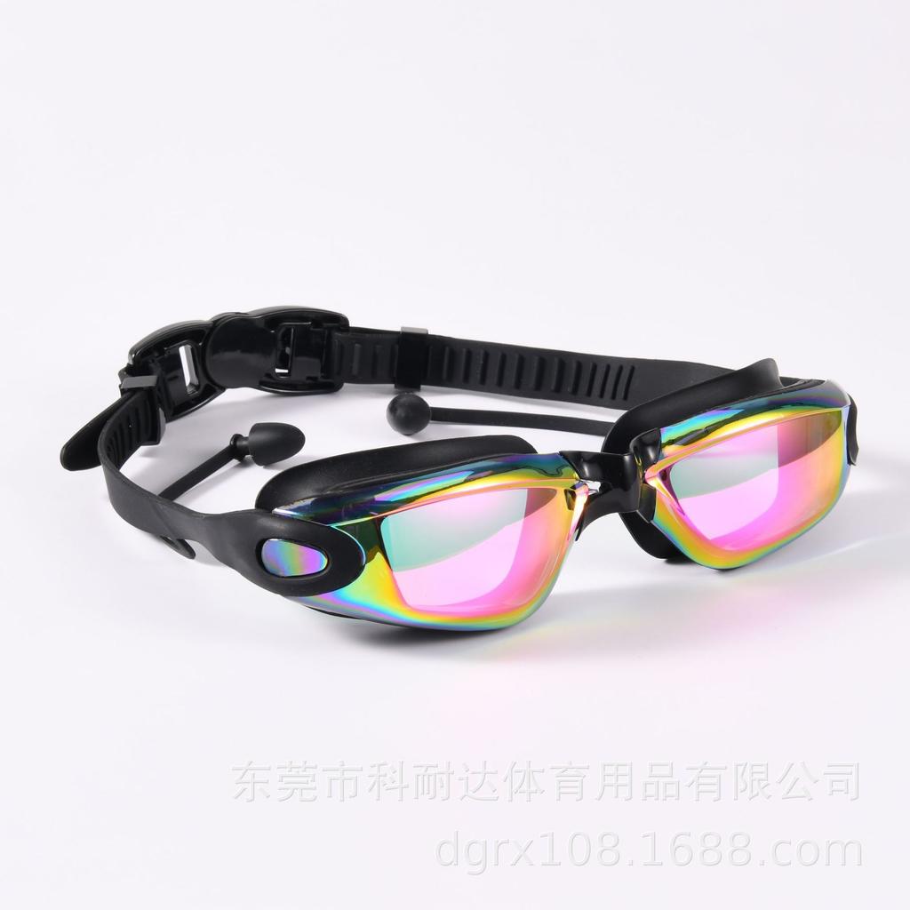Silicone one-piece nose bridge swimming goggles with integrated earplugs, waterproof, anti-fog, high-definition, professional swimming goggles for