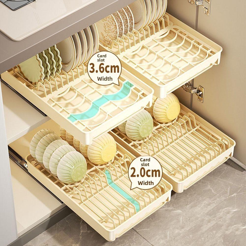 Punch-free Pull Out Dish Rack Built-In Drawer-type Plate Drain Rack Durable Dish Holder  Pantry