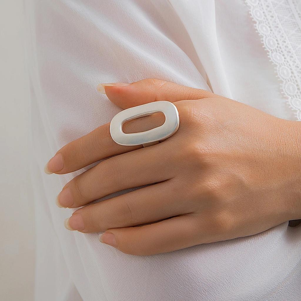 Преувеличенные большие полые геометрические овальные кольца для женщин, креативные регулируемые матовые кольца на палец, модные эффектные украшения для девочек