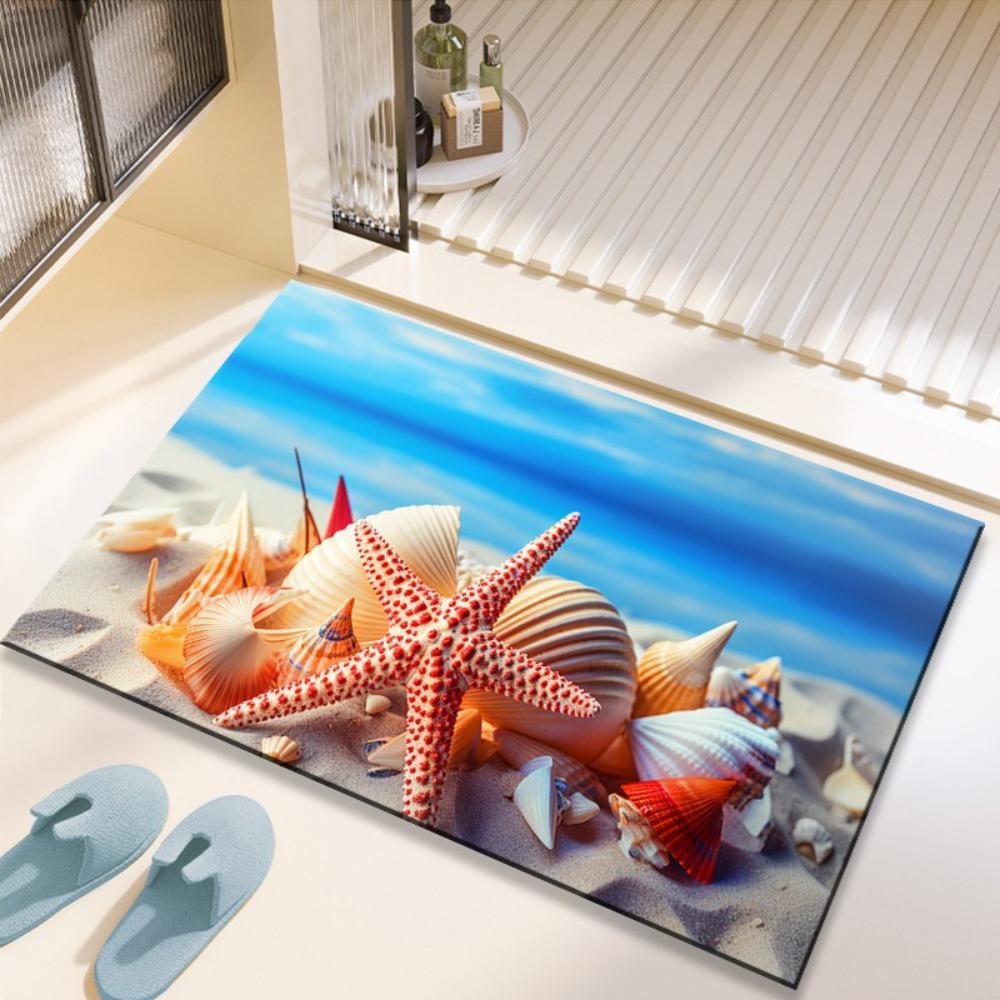 Coastal Seashell Starfish Print Doormat Non-slip Floor Rug for Living Room Bedroom Kitchen Indoor Entrance Decor