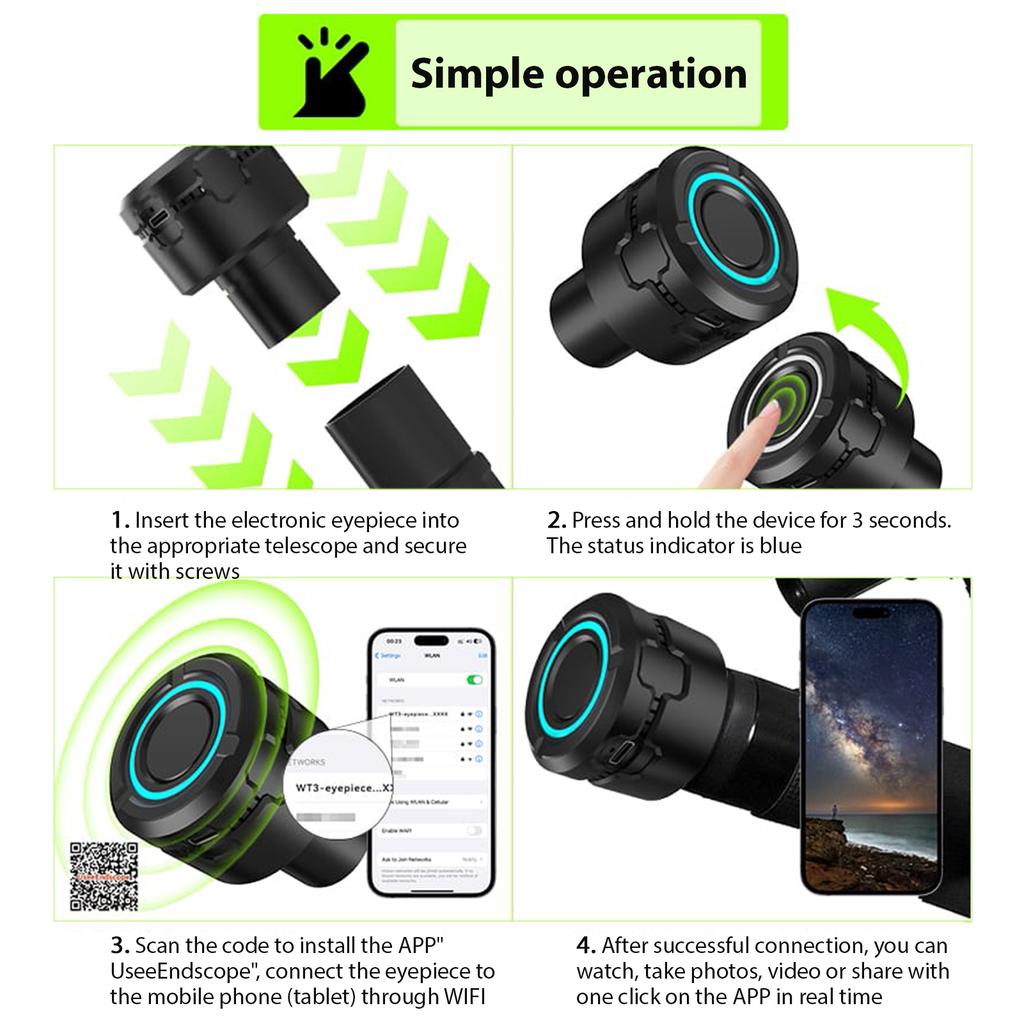 Wireless WiFi Digital Eyepiece for Telescope Camera 4K Video Recording Photo Taking Built In Battery Electronic
