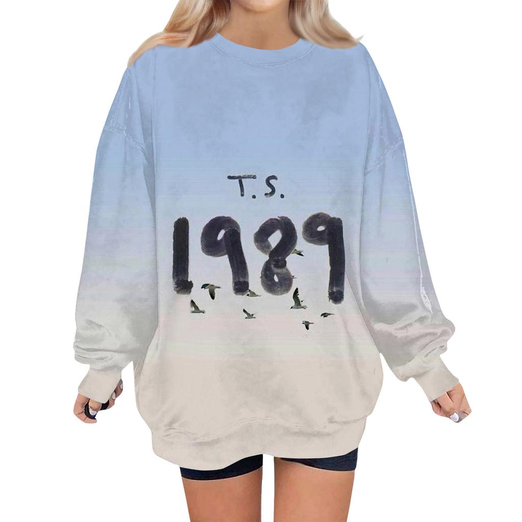 Женская мода, повседневная блузка с длинным рукавом и круглым вырезом, пуловер с принтом