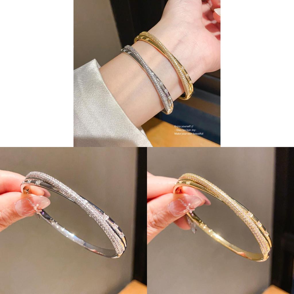 18k Gold Plated Zircon Cross Cuff Bracelet Elegant Jewelry For Fashion Women