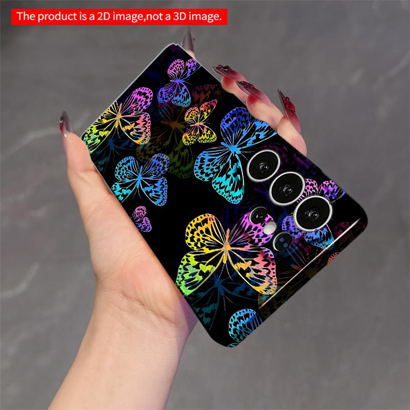 2DFlat Samsung phone case Vibrant Rainbow Butterflies on Black Background Applicable to Galaxy S22 S23 S24 S25ULTRA S26 A12 A13 A14 A15 A16