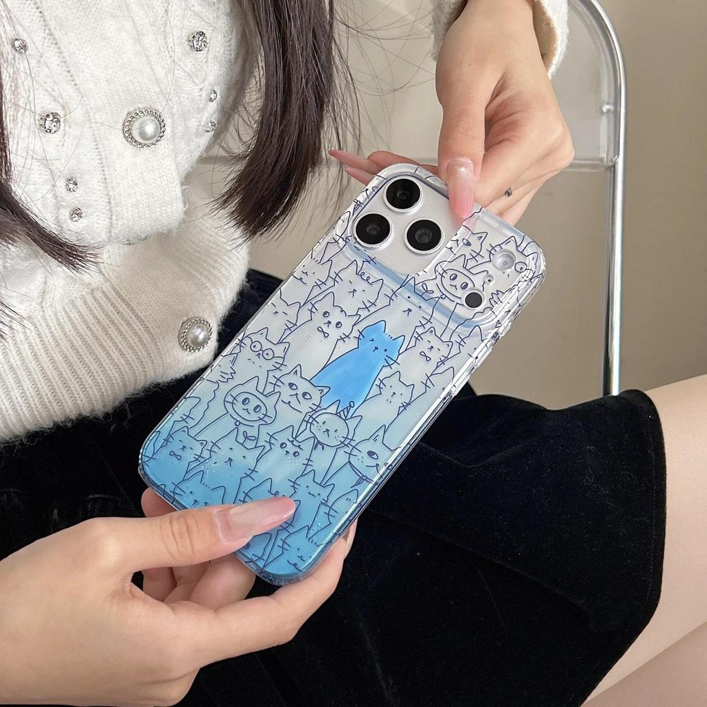 Чехол для телефона с дизайном синего кота для iPhone 16/17 Pro Max (Лазерный IMD 15/14)