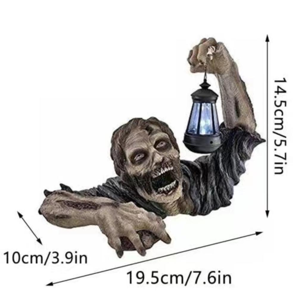 1pc Resin Crafts Horror Atmosphere Decorative Sculpture With Light Halloween Zombie Lantern Crawling Horror Decor Ornaments