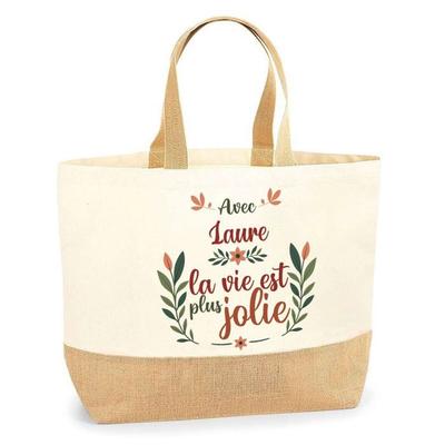 Tote Bag En Jute - PLANETEE - Laure «la Vie Est Plus Jolie» - Texte Imprimé - Fabriqué En France - Éco-responsable