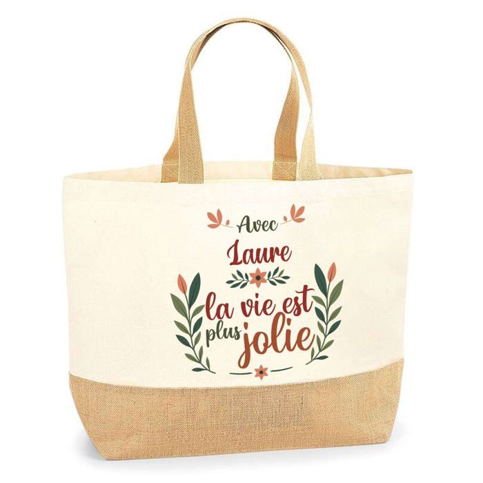 Tote bag en jute - PLANETEE - Laure «la vie est plus jolie» - Texte imprimé - Fabriqué en France - Éco-responsable