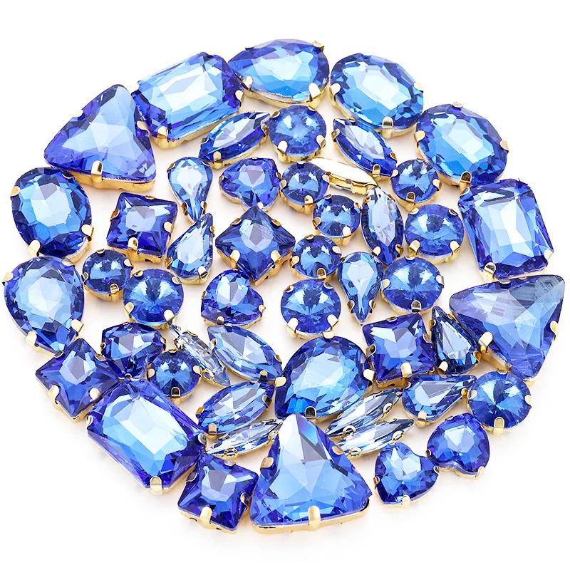 50pcs/Bag Glitter Mixed Shape Sew On Glass Rhinestone Gold Claw Crystal Buckle Diy Wedding Decoration Accessories